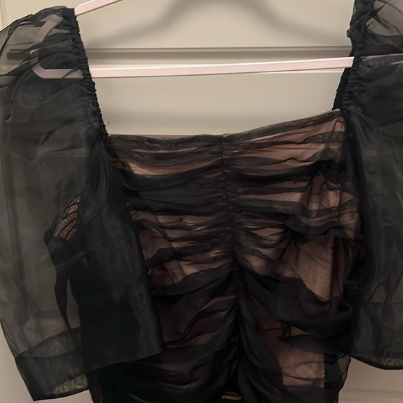 Anthropologie Sheer Puff Sleeve Ruched Black Mesh blouse Sz XL valentine days - Picture 6 of 10